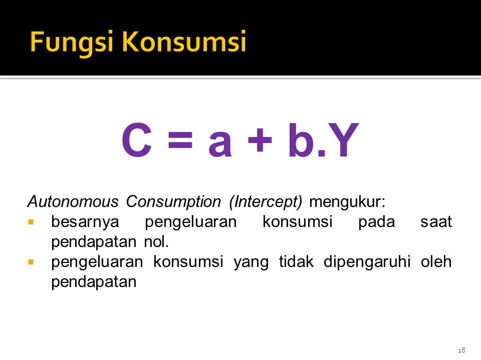 C = a + b.Y Fungsi Konsumsi