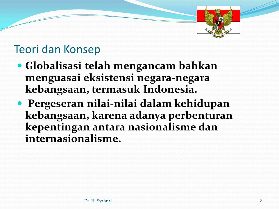 Teori dan Konsep Globalisasi telah mengancam bahkan menguasai eksistensi negara-negara kebangsaan, termasuk Indonesia.