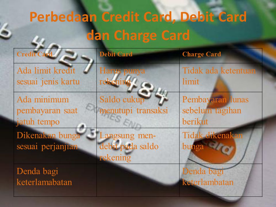 Perbedaan Credit Card, Debit Card dan Charge Card