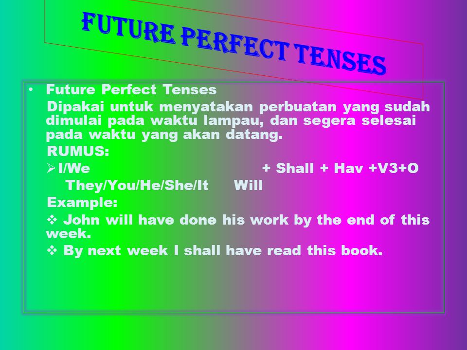 FUTURE PERFECT TENSES Future Perfect Tenses