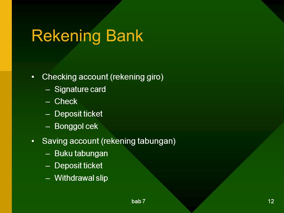 Rekening Bank Checking account (rekening giro)