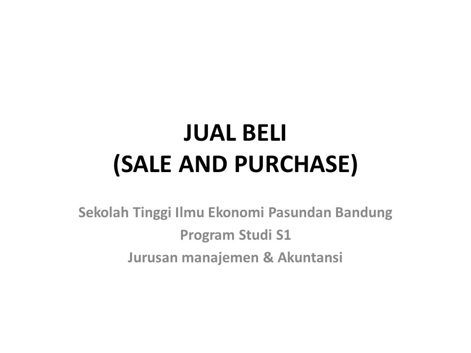 JUAL BELI (SALE AND PURCHASE)