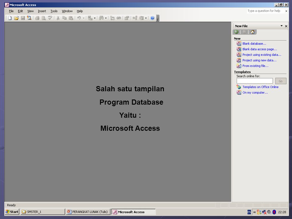 Salah satu tampilan Program Database Yaitu : Microsoft Access