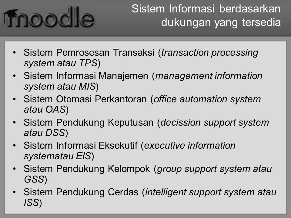 Sistem Informasi berdasarkan dukungan yang tersedia