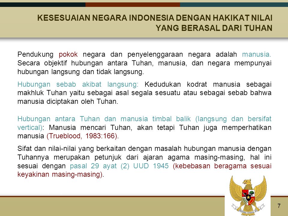 KESESUAIAN NEGARA INDONESIA DENGAN HAKIKAT NILAI YANG BERASAL DARI TUHAN