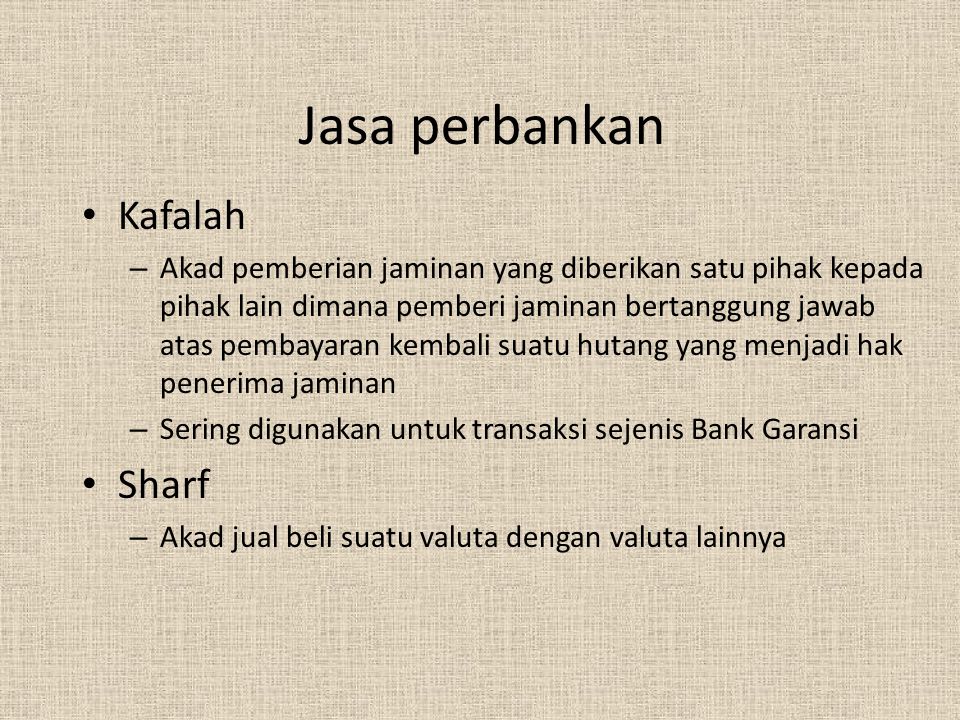 Jasa perbankan Kafalah Sharf