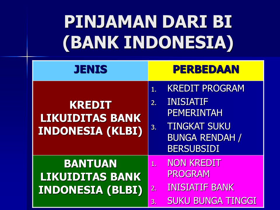 PINJAMAN DARI BI (BANK INDONESIA)