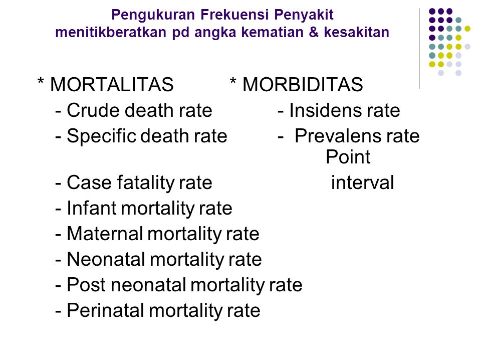* MORTALITAS * MORBIDITAS - Crude death rate - Insidens rate