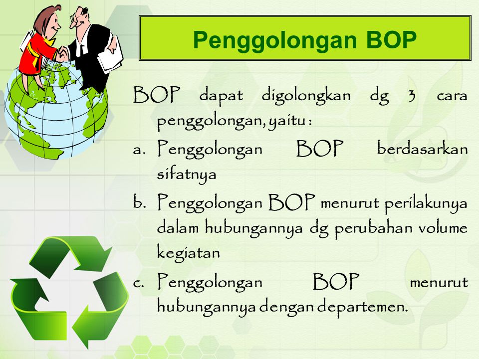 Penggolongan BOP BOP dapat digolongkan dg 3 cara penggolongan, yaitu :
