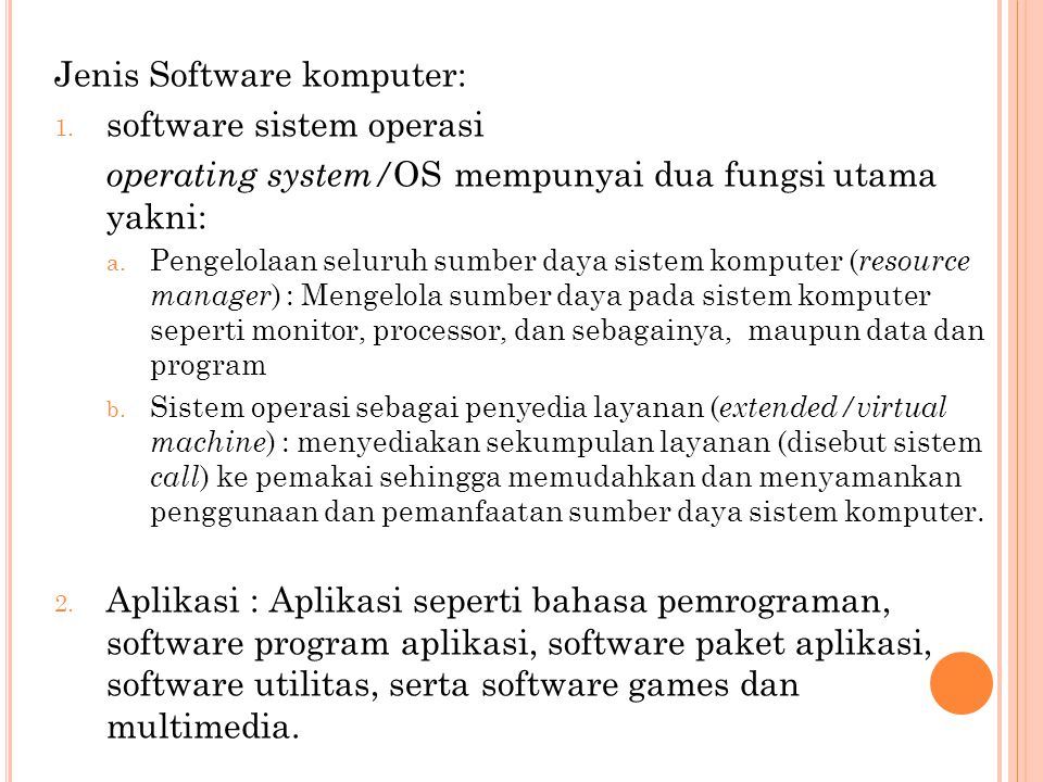 Jenis Software komputer: software sistem operasi