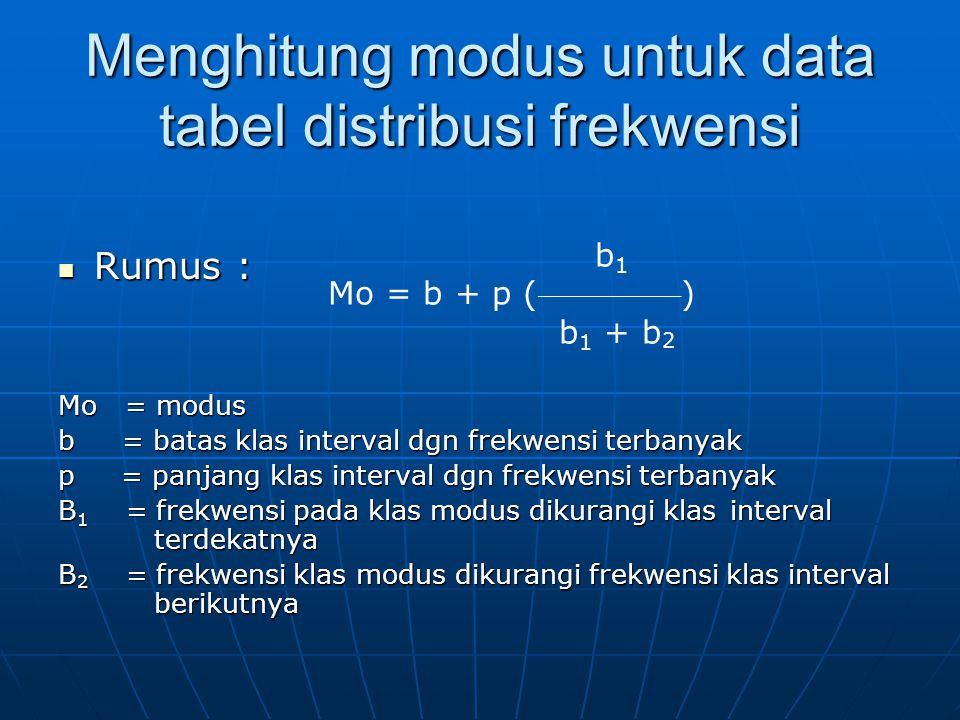 Menghitung modus untuk data tabel distribusi frekwensi