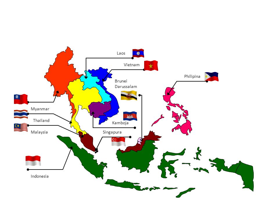 Laos Vietnam Philipina Brunei Darussalam Myanmar Thailand Kamboja Malaysia Singapura Indonesia