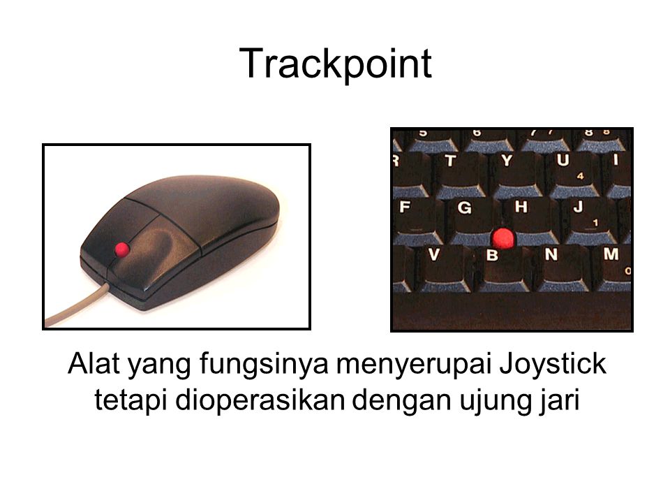 Trackpoint Alat yang fungsinya menyerupai Joystick tetapi dioperasikan dengan ujung jari