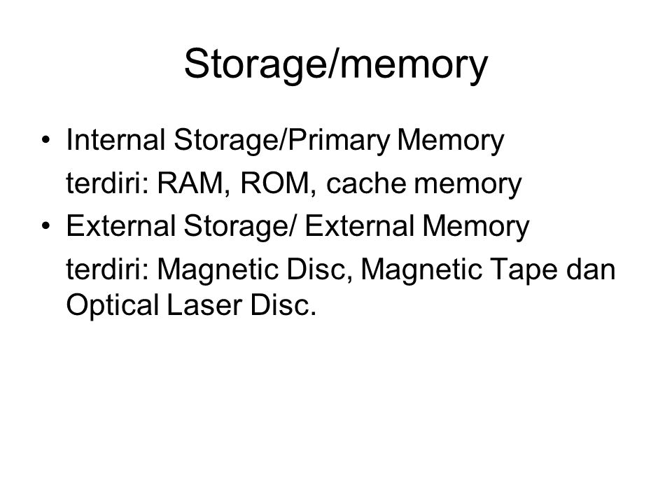 Storage/memory Internal Storage/Primary Memory