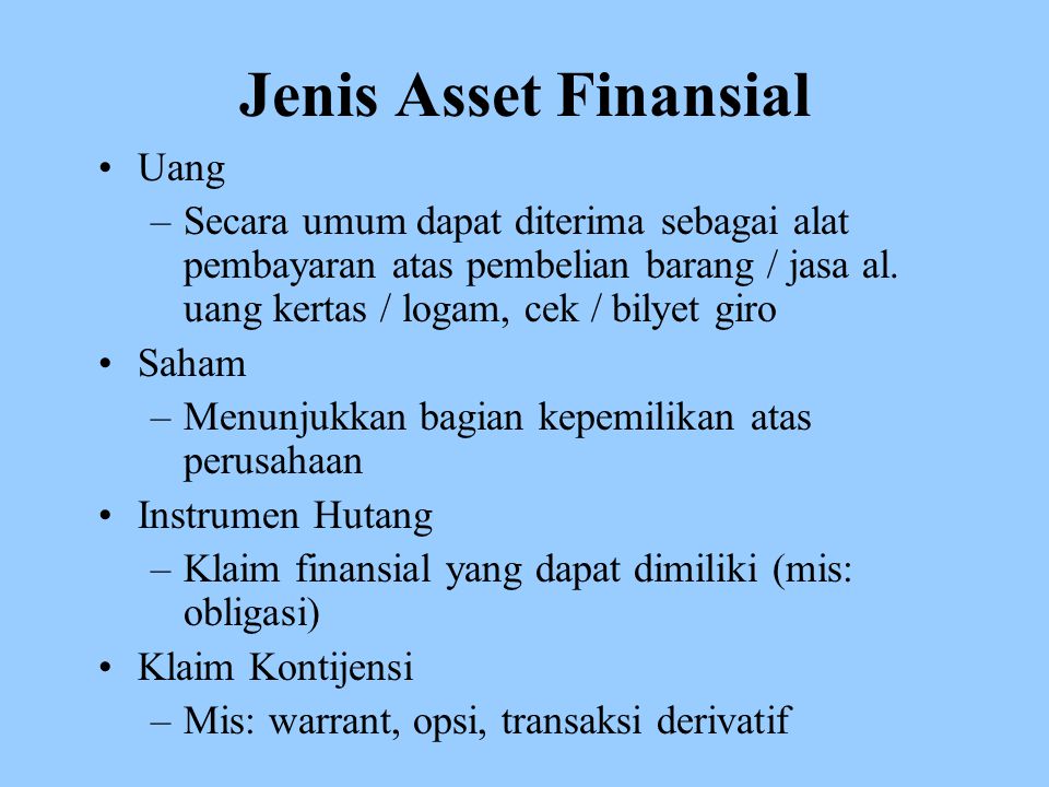 Jenis Asset Finansial Uang