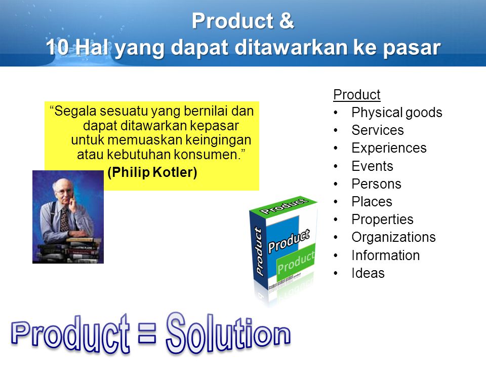 Product & 10 Hal yang dapat ditawarkan ke pasar