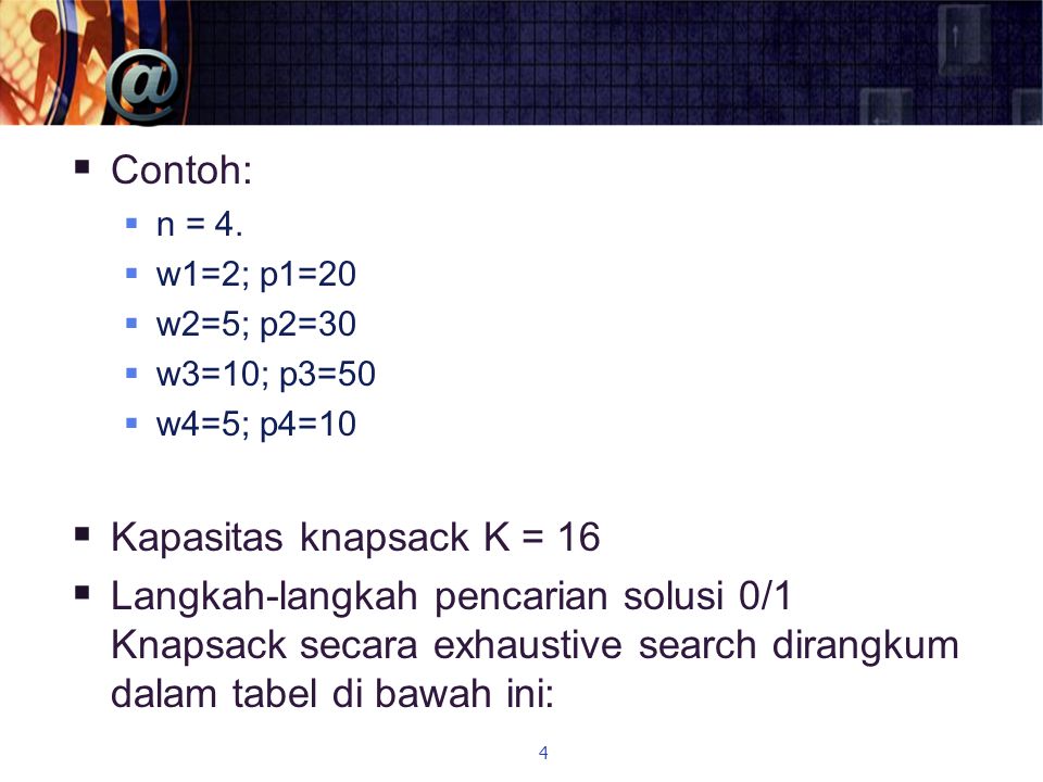 Contoh Soal Knapsack Problem – Studyhelp