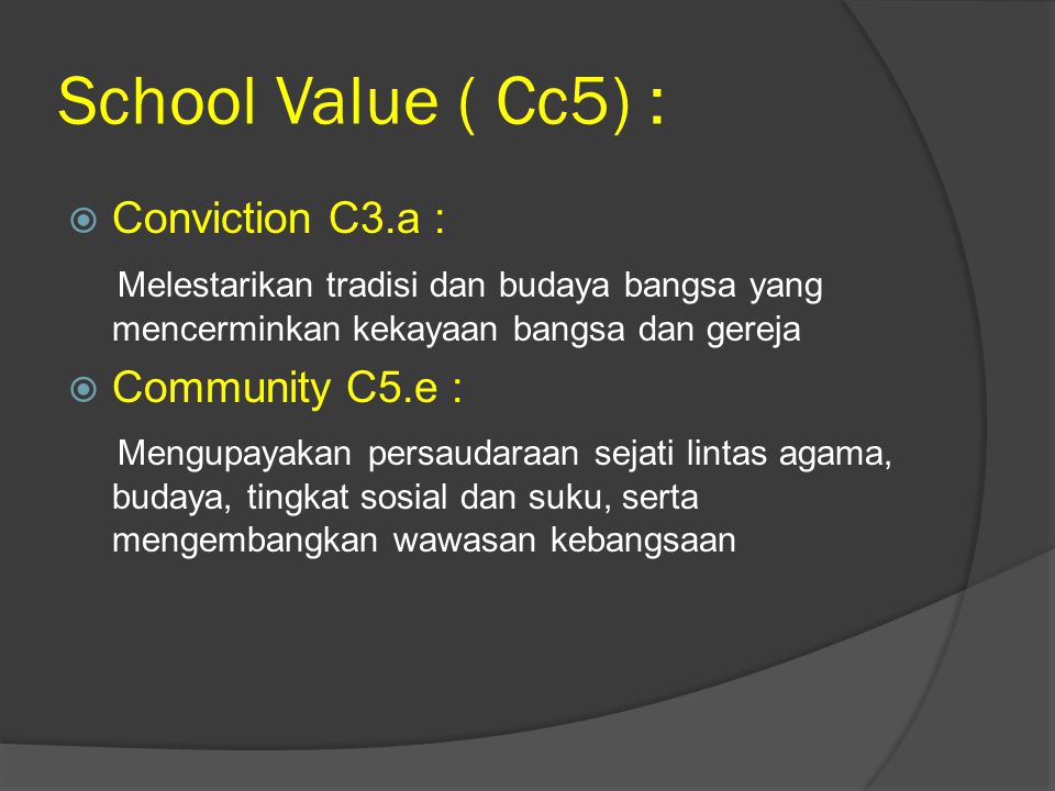 School Value ( Cc5) : Conviction C3.a :