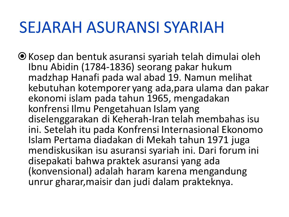 SEJARAH ASURANSI SYARIAH