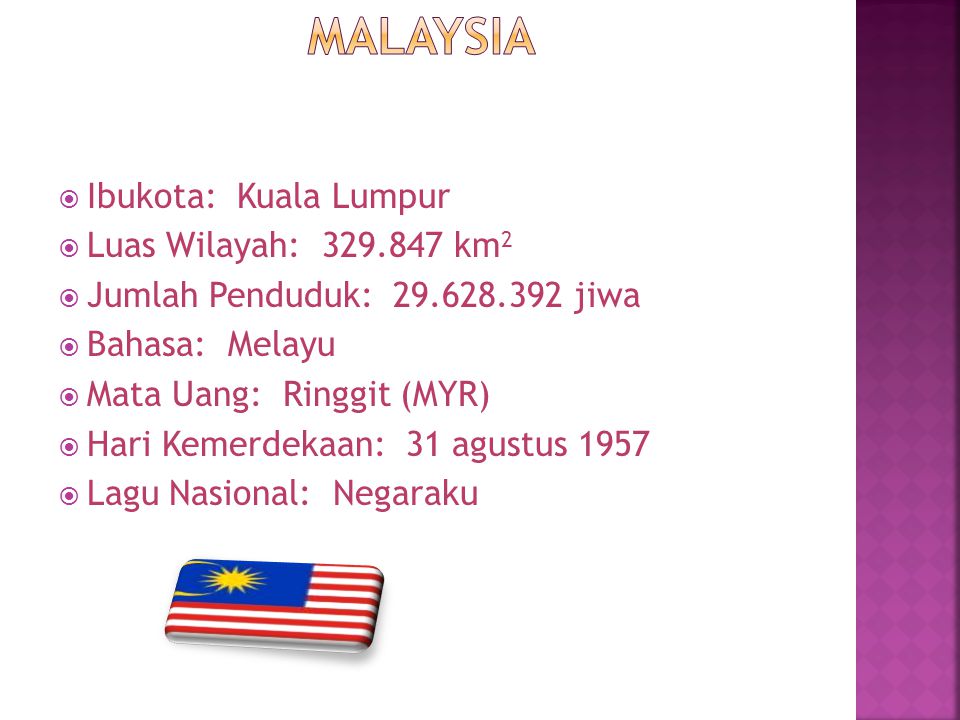 Malaysia Ibukota: Kuala Lumpur Luas Wilayah: km2