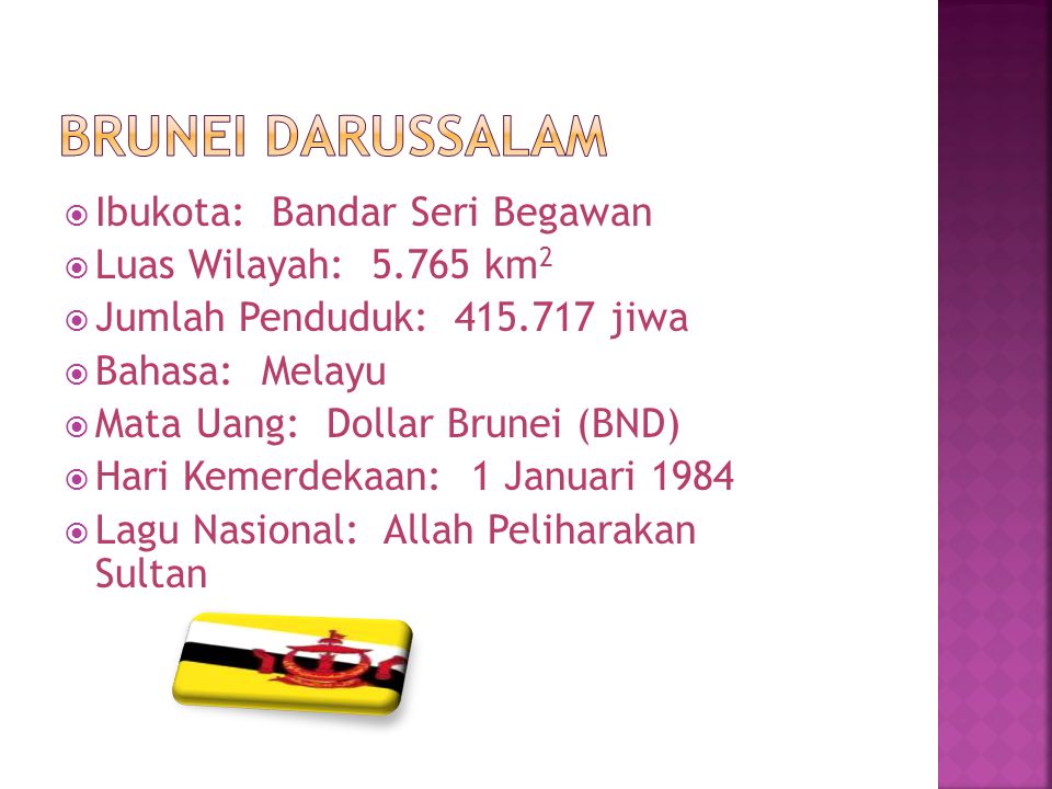 Brunei darussalam Ibukota: Bandar Seri Begawan Luas Wilayah: km2