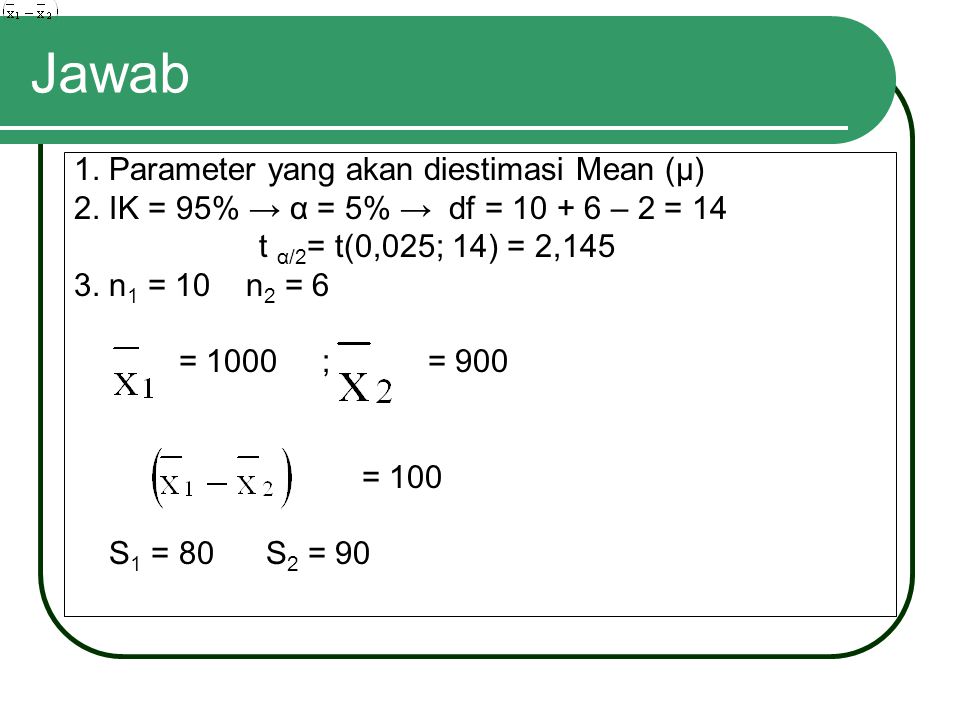 Jawab 1. Parameter yang akan diestimasi Mean (μ)