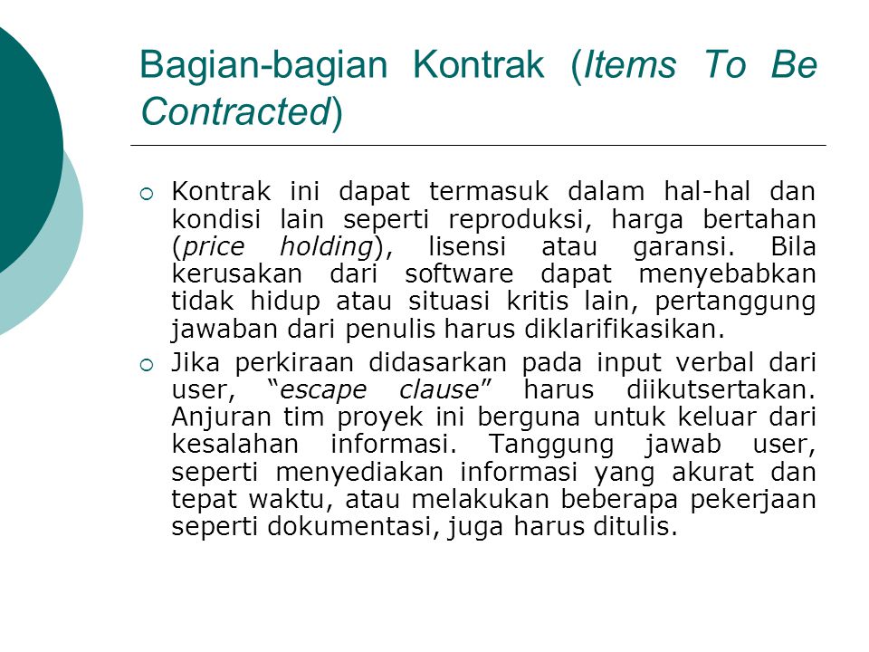 Bagian-bagian Kontrak (Items To Be Contracted)