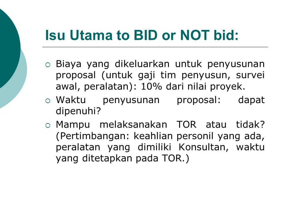 Isu Utama to BID or NOT bid: