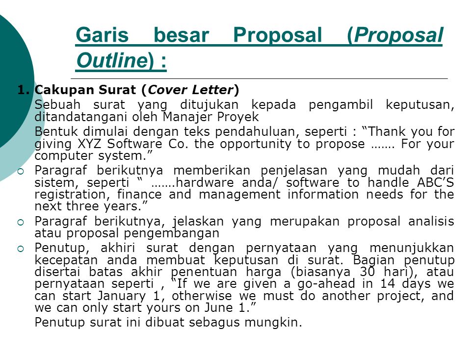 Garis besar Proposal (Proposal Outline) :