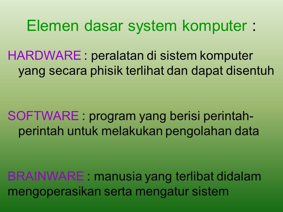 Elemen dasar system komputer :
