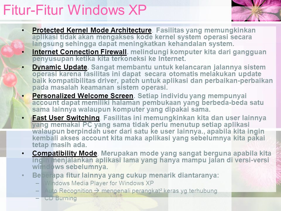 Fitur-Fitur Windows XP