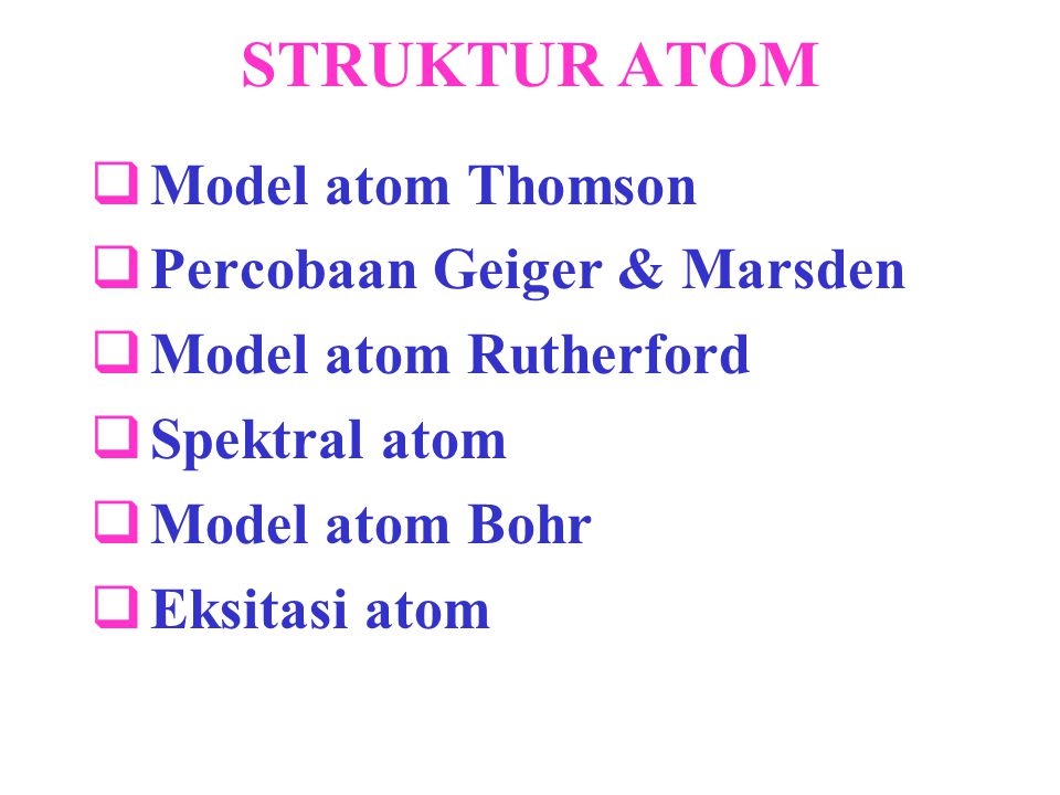 STRUKTUR ATOM Model atom Thomson Percobaan Geiger & Marsden