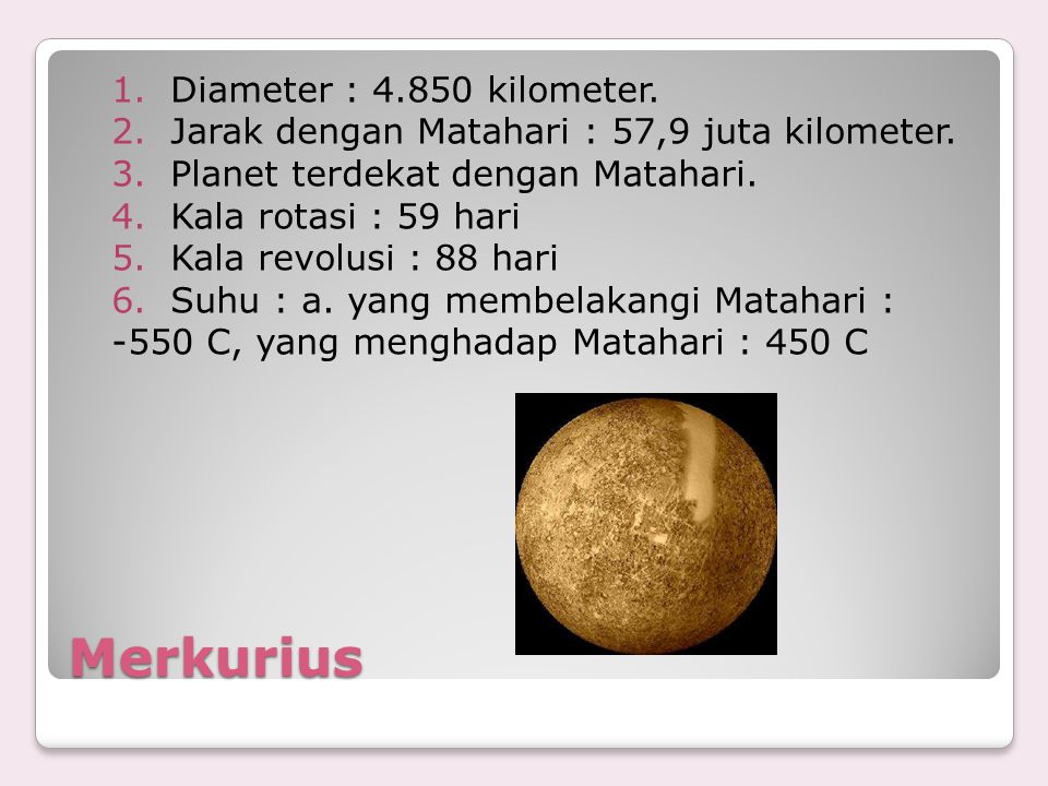 Merkurius Diameter : kilometer.
