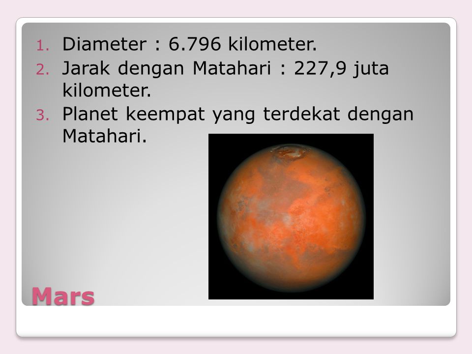 Mars Diameter : kilometer.