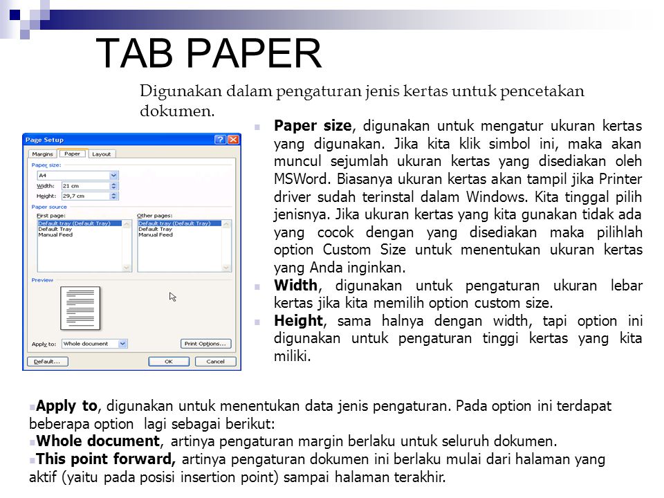TAB PAPER Digunakan dalam pengaturan jenis kertas untuk pencetakan dokumen.