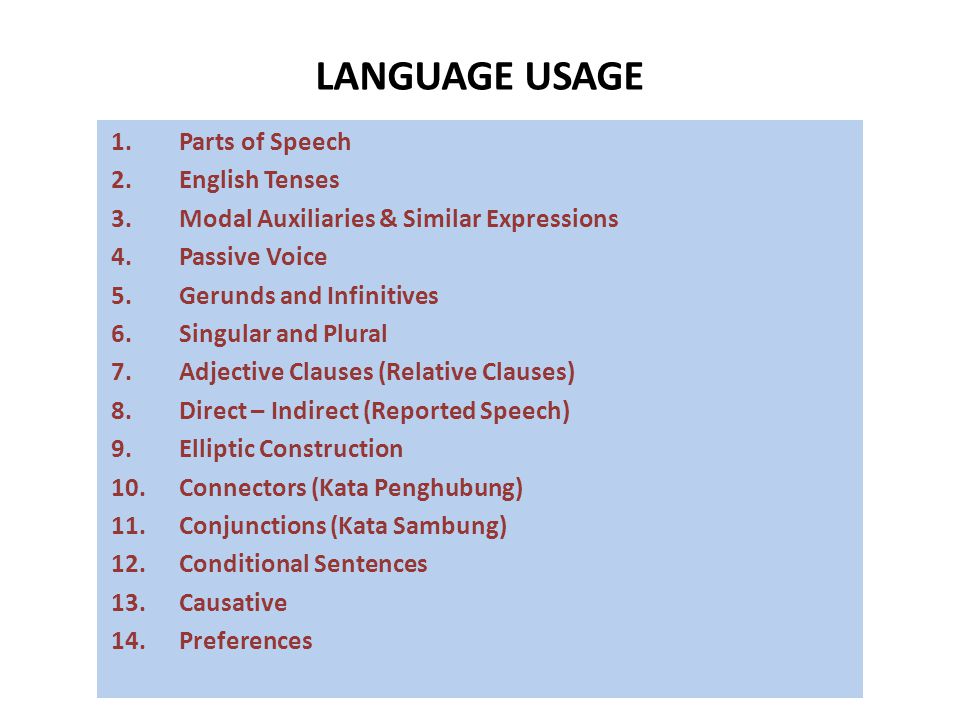 LANGUAGE USAGE Parts of Speech English Tenses