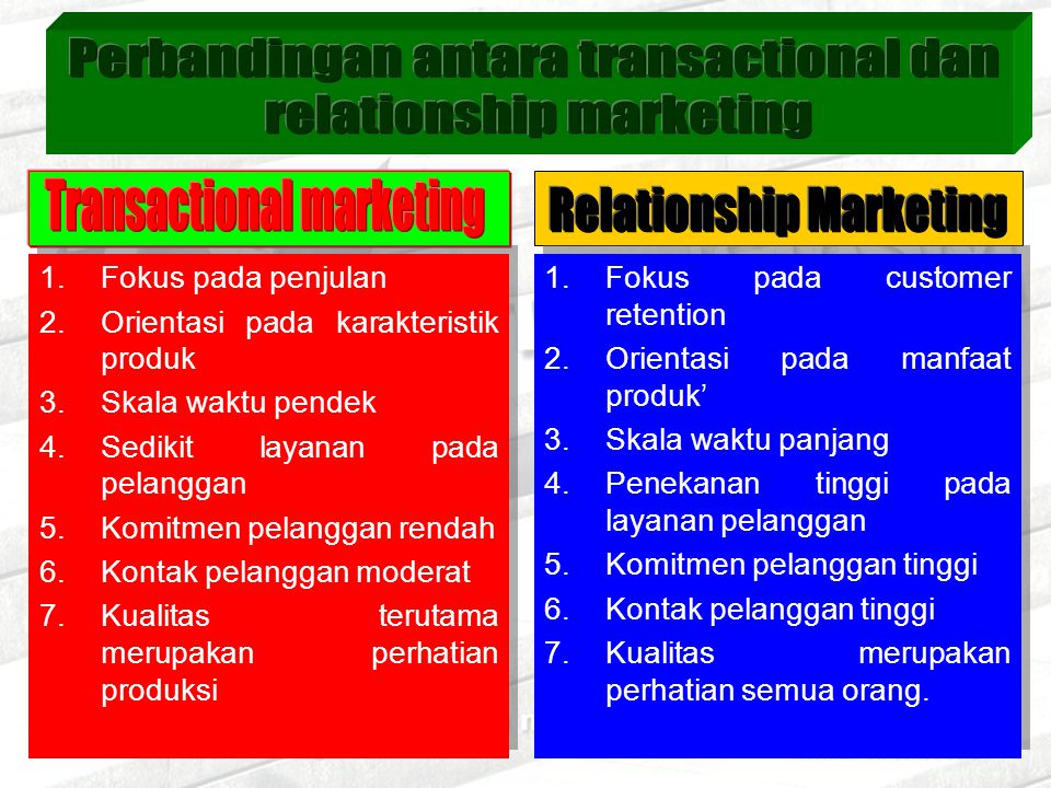 Perbandingan antara transactional dan relationship marketing