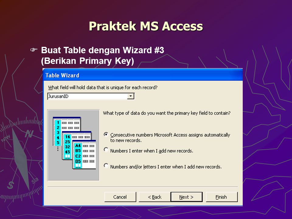 Praktek MS Access Buat Table dengan Wizard #3 (Berikan Primary Key)