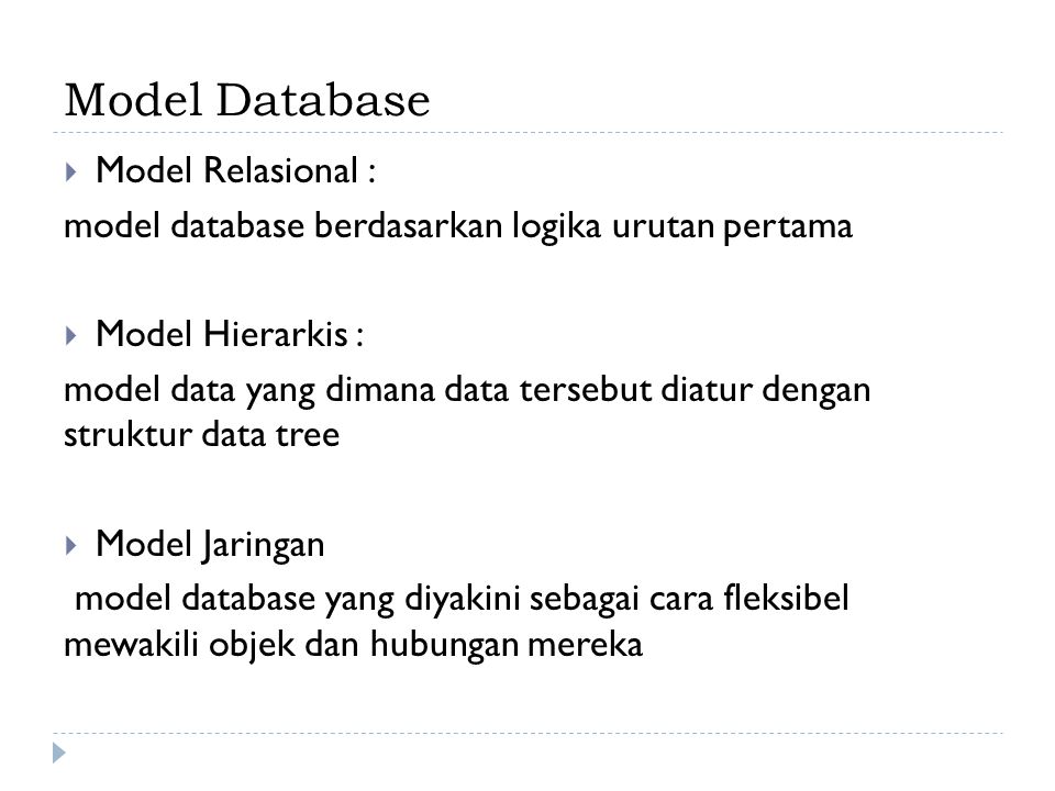 Model Database Model Relasional :