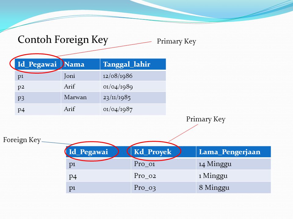 Contoh Foreign Key Primary Key Id_Pegawai Nama Tanggal_lahir
