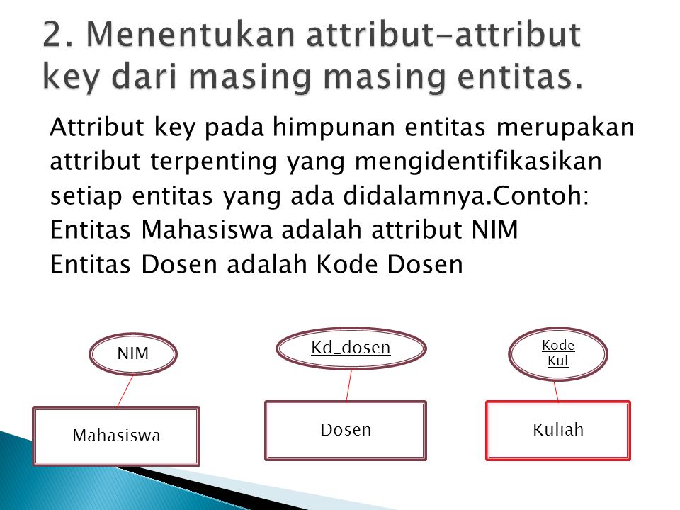 2. Menentukan attribut-attribut key dari masing masing entitas.