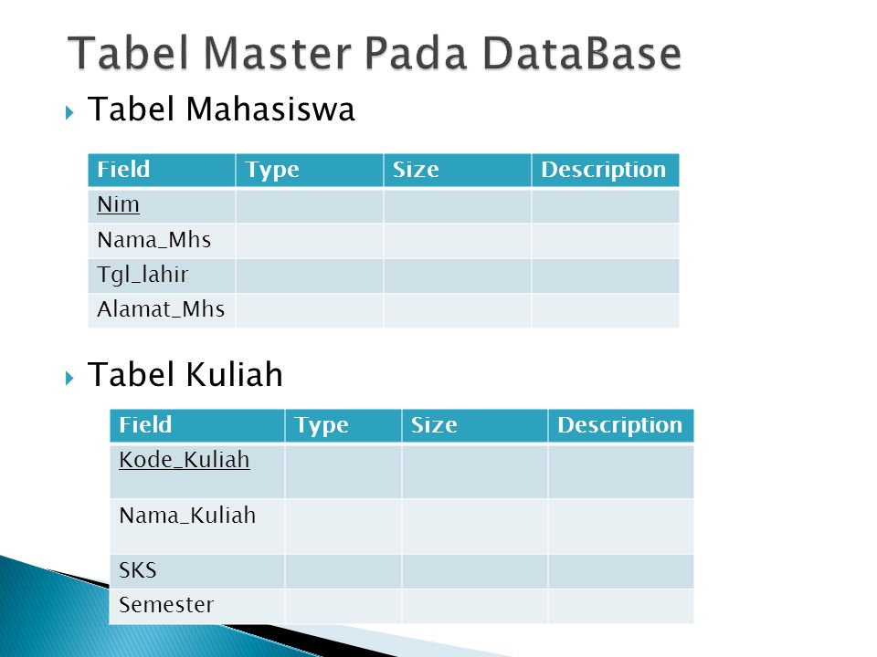 Tabel Master Pada DataBase