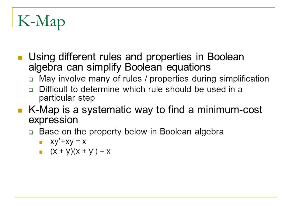 Different rules. Properties of Boolean Algebra.