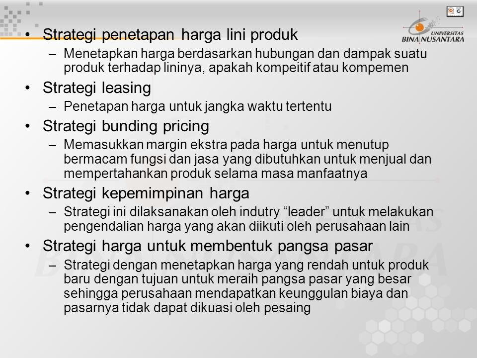 Strategi penetapan harga lini produk