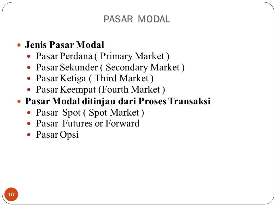 PASAR MODAL Jenis Pasar Modal Pasar Perdana ( Primary Market )