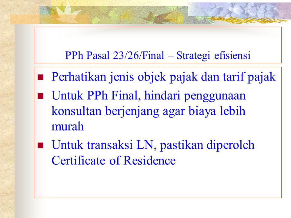 PPh Pasal 23/26/Final – Strategi efisiensi