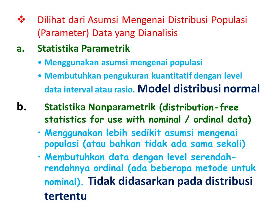 Dilihat dari Asumsi Mengenai Distribusi Populasi (Parameter) Data yang Dianalisis