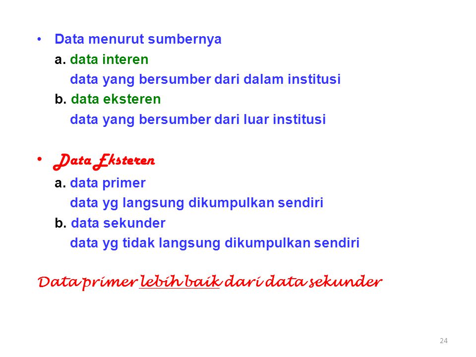 Data Eksteren Data menurut sumbernya a. data interen