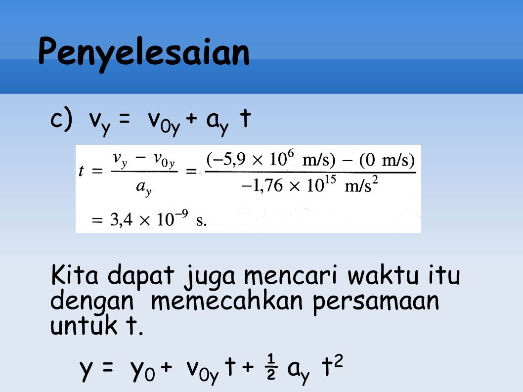Penyelesaian c) vy = v0y + ay t