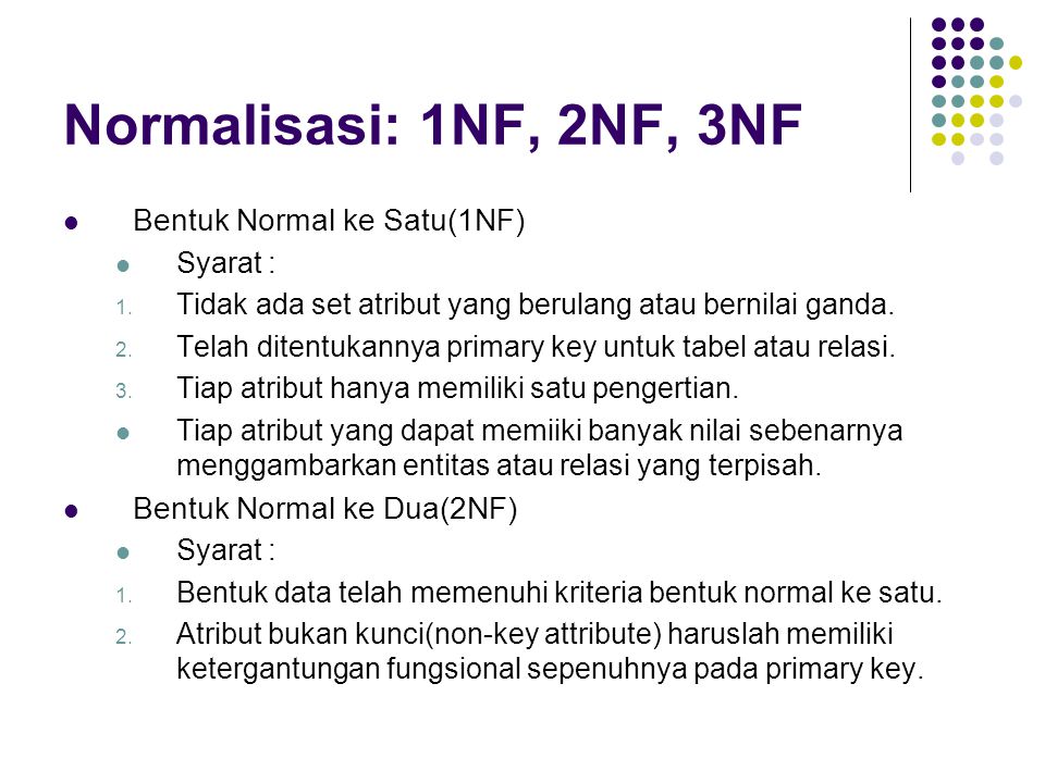 Normalisasi: 1NF, 2NF, 3NF Bentuk Normal ke Satu(1NF)